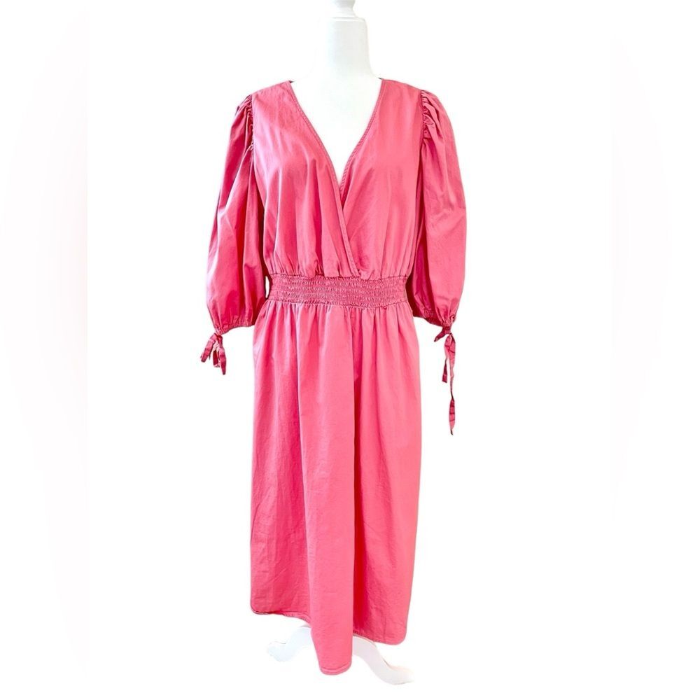 Eloquii Elements Midi Dress Size 16 Dusty Pink Puff Sleeve Smock Waist Cotton